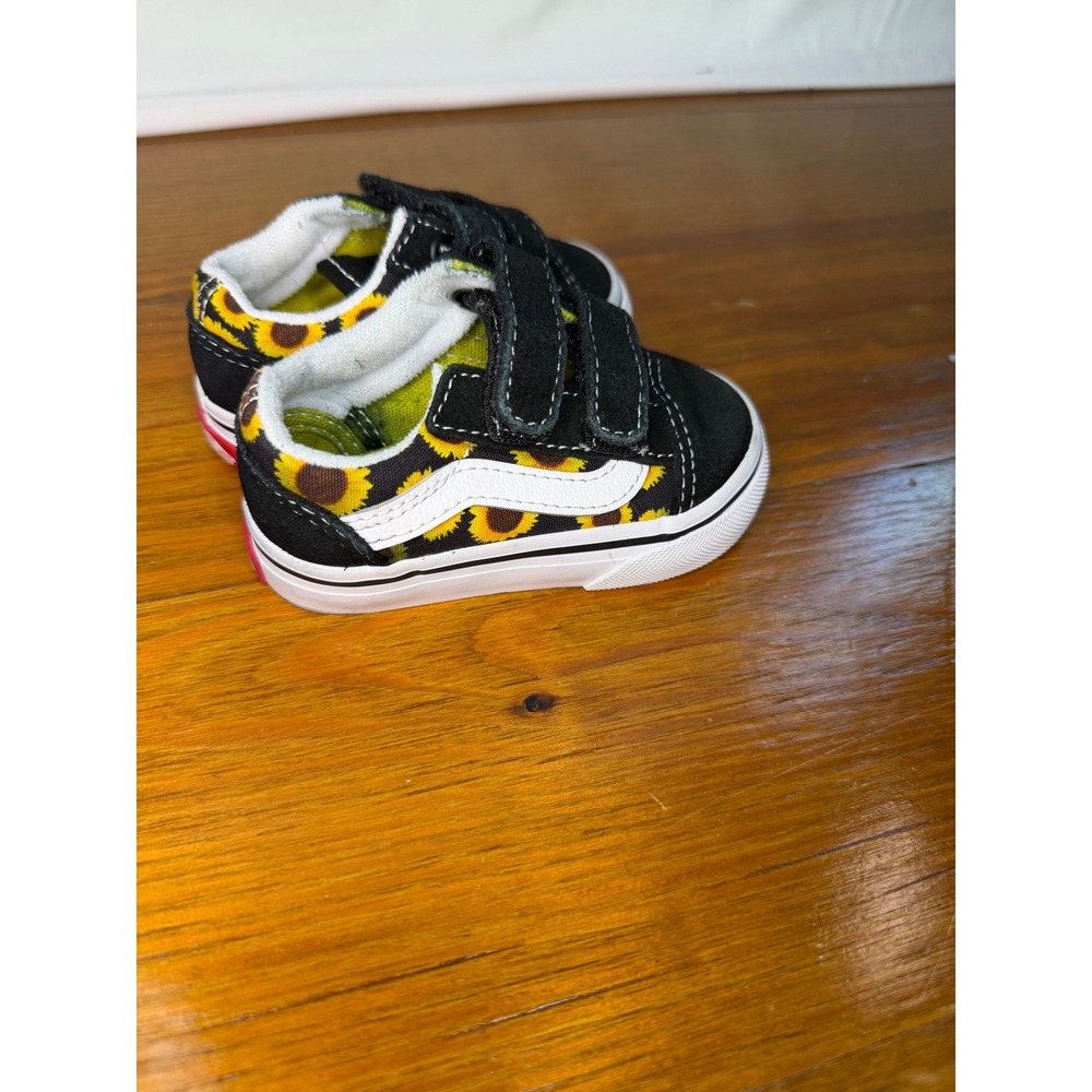 Vans Old Skool V Sunflower Black Suede Toddler Shoes Sz 4‎ Hook Loop Sneakers